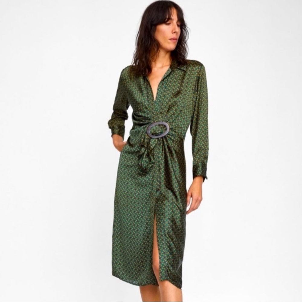 ZARA Silky Draped Chain Print Dress